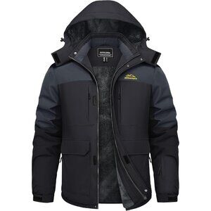 Men's Winter Black Carbon grey Coats with 9 Pockets Waterproof Ski Jacket Warm.
